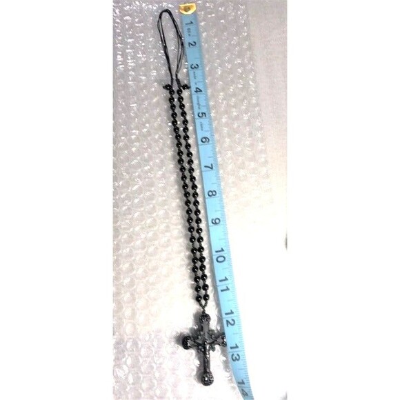 Very Nice Black Obsidian Crucifix on Black Obsidian Beaded Necklace - Picture 5 of 7